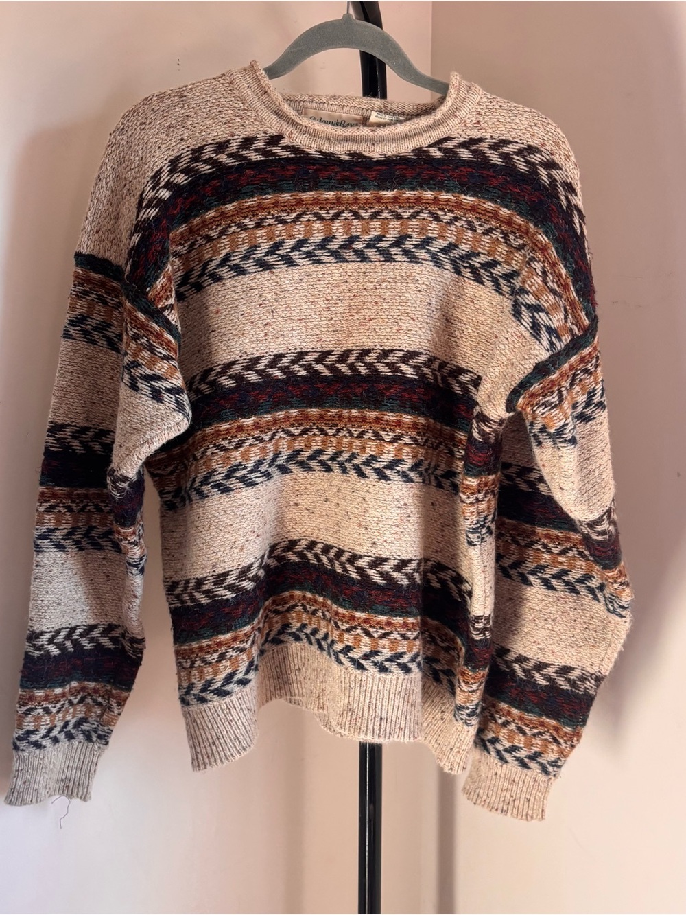 St. John's Bay vintage sweater with horizontal stripes and geometric patterns